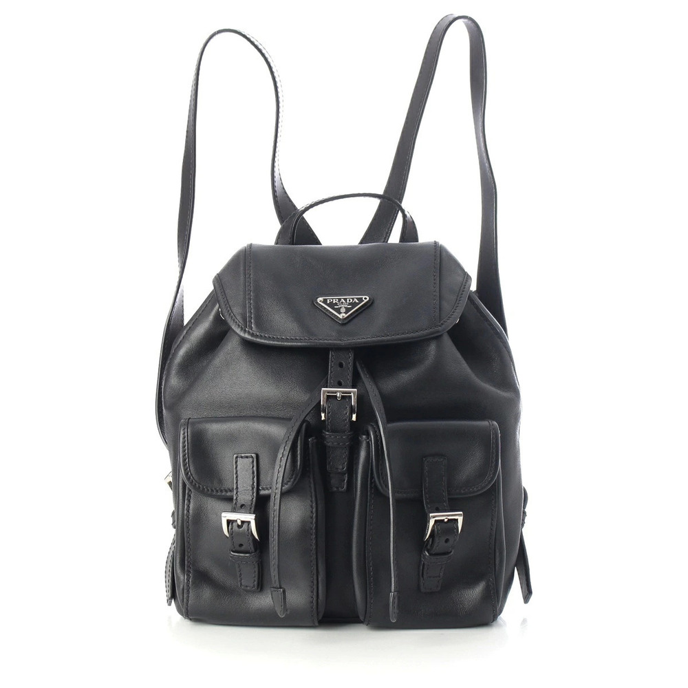 Prada leather backpack daypack triangle black